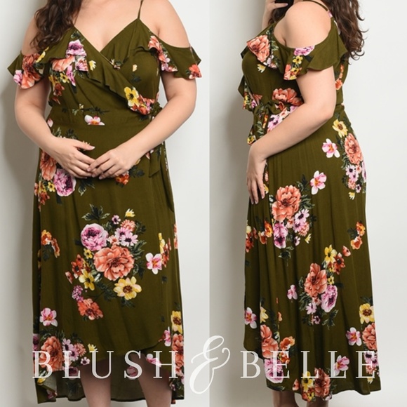 Angel Plus Dresses & Skirts - ⚠CLOSEOUT⚠ Olive Floral Tie Wrap Plus Maxi